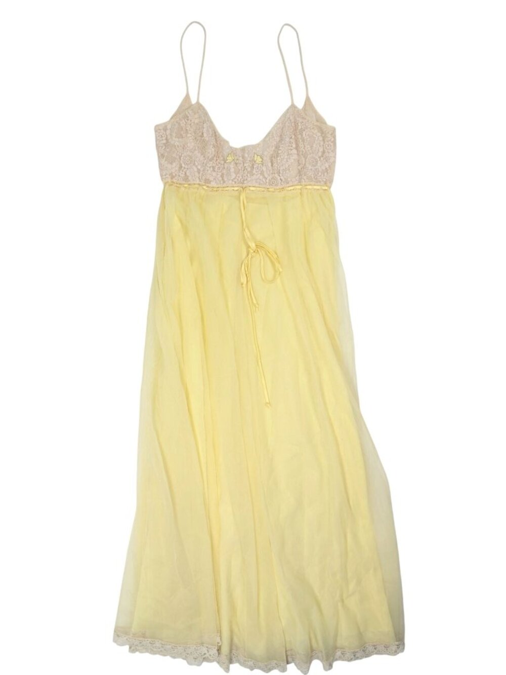Claire Sandra by Lucie Ann Beverly Hills Vtg 60's Lace Bust Nightgown in Yellow